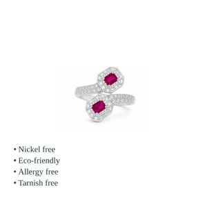 Luxury Women's 925 Sterling <b>Silver</b> Pink CZ Cocktail Ring Brilliant Cut Pave Setting Antique Design Engagement Wedding Jewelry - Product Image 2