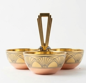 ชุดชามเสิร์ฟโลหะสีทอง 3 ชิ้น ลายพัดอาร์ตเดโค ขัดเงา สำหรับบนโต๊ะอาหาร - Product Image 2