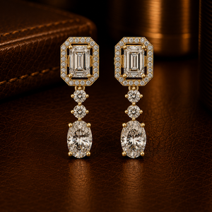 Emerald Halo Lab Grown Diamond Oval Drop <b>Earrings</b> DEF VVS 10K 14K Solid Gold Bridal Wedding <b>Earrings</b> <b>Fine</b> Jewelry for Women Gift - Product Image 1