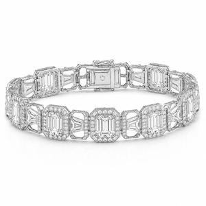 Bracelet de luxe personnalisé en or blanc 18 carats avec diamants taille émeraude, maillons tennis pavés géométriques et diamants de laboratoire - Product Image 2