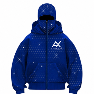 Sudadera con capucha y cremallera de diamantes de imitación personalizada, estilo pasamontañas, extragrande, con máscara facial completa, chaqueta de streetwear de peso pesado - Product Image 5