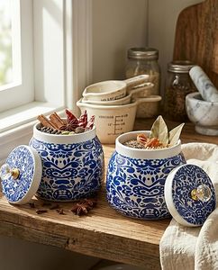 Juego de Recipientes de Almacenamiento Redondos con Patrón Azul y Blanco, Tapa Hermética, Contenedor de Especias para Cocina, Diseño Tradicional Chino - Product Image 2