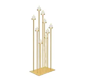 Tall Gold Candle Holders Centerpiece Floor Candelabra for Wedding Decor Using 9 T Lights with One Large Sturdy Complete Square