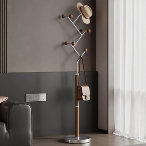 Porte-manteau sur pied en laiton avec plusieurs crochets, organisateur de rangement minimaliste pour entrée, cinq niveaux, base ronde en métal - Product Image 4