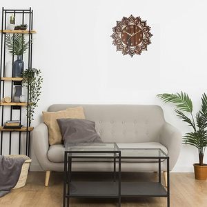 Olive Wood Mandala Art Deco Wall <b>Clock</b> <b>Electric</b> Analog Single Face Plug Powered Decor for Living Room - Product Image 3