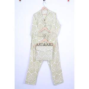 Conjunto de Pijama de Algodón con Estampado Floral para Mujer, Transpirable, Cómodo, Elegante, Ropa de Dormir India para Verano, para Noches Tranquilas y Confortables - Product Image 5
