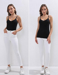 Women Solid Color Knitted Tank <b>Tops</b> V-Neck Sleeveless Casual Breathable Spandex Polyester <b>Top</b> Black - Product Image 5