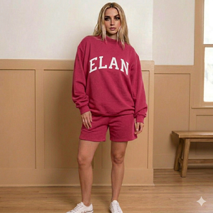 Ensemble court d'hiver confortable et douillet pour femme, col montant, en peluche chaude, deux pièces, tenue décontractée confortable pour le froid - Product Image 1