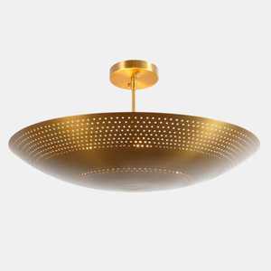 Plafonnier en laiton, lampe à abat-jour en métal perforé, luminaire de plafond moderne en or, éclairage de style mid-century - Product Image 4