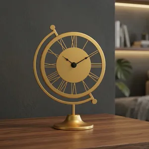 Golden Brass <b>Desk</b> Clock Traditional Design Lightweight Projection Circular Shape <b>Electrical</b> Movement Needle Display - Product Image 5