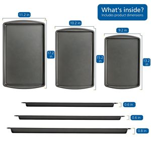 Set di 3 teglie da forno antiaderenti in acciaio al carbonio grigio, dimensioni 28x43 cm, 25x38 cm, 23x33 cm - Product Image 2