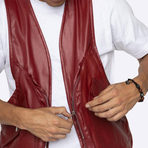 Chaleco de Cuero para Motocicleta, Hecho a Medida, con Cierre, Bolsillos Tipo Cargo, Cuello en V, Sin Mangas, de Cuero PU - Product Image 6