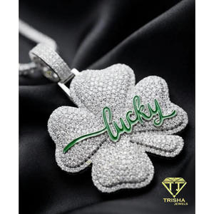 Pendentif trèfle à quatre feuilles en moissanite de qualité supérieure, en argent sterling 925, porte-bonheur, bijoux hip-hop - Product Image 3