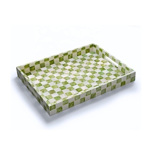 Plateau rectangulaire en nacre, plateau de service décoratif à incrustations à carreaux avec poignées, vente en gros au Vietnam - Product Image 1