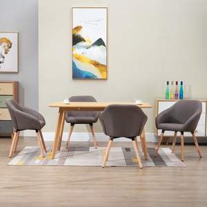 Juego de 4 sillas de comedor de poliéster color topo y madera maciza, tamaño estándar - Product Image 1