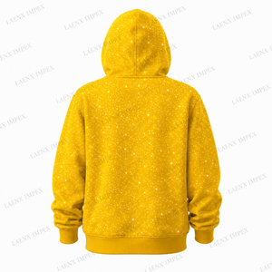 เสื้อฮู้ดซิปพิมพ์ลายดาวสีเหลืองสำหรับผู้ชาย, เสื้อฮู้ดสไตล์ประดับเพชรแบบสั่งทำ, เสื้อฮู้ดแฟชั่นสตรีทแวร์แบบซิปเต็มตัว - Product Image 3