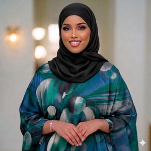 Dirac suisse bleu marine avec imprimé abstrait à bulles argentées |   Robe de cérémonie somalienne haut de gamme - Product Image 6