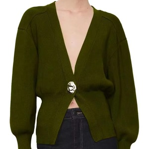 Cardigan en mohair anti-plis à col en V profond pour femme Power Abaan Sports, pull tricoté à manches longues avec bouton unique sur le devant, style tendance - Product Image 1