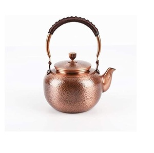 Tetera de cobre hecha a mano, redonda, con tapa, estilo vintage, olla de metal para café y té - Product Image 2