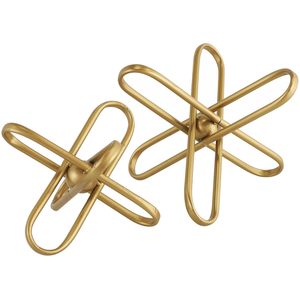 Juego de 2 esculturas de orbe de metal dorado modernas hechas a mano, adorno decorativo de mesa, decoración contemporánea abstracta para el hogar. - Product Image 1