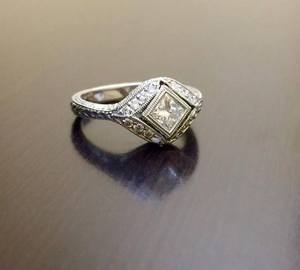 Anillo vintage art déco con diamante moissanita de corte princesa, creativo y artesanal, para mujer, plata 925 original, personalizable, regalo de cumpleaños - Product Image 2