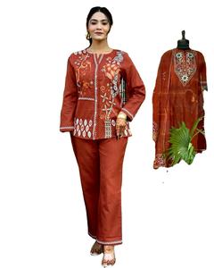 Embroidery Summer Cotton A-line work Kurti pant set Short Co ord set India wholesale manufacturer <b>kurtis</b> for women in India - Product Image 6