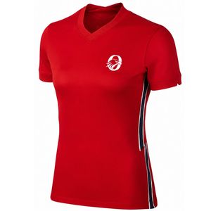 Maillot de football sublimé graphique rouge et noir pour femme, manches courtes, en polyester, pour matchs sportifs - Product Image 1