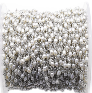 Cadena de Rosario de Plata de Ley Chapada en Plata con Perlas de Agua Dulce en Forma de Arroz para la Fabricación de Joyas - Product Image 3