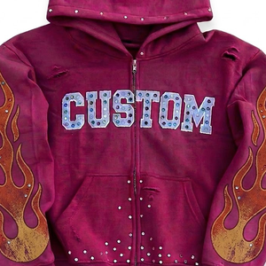 Sweat à capuche zippé Glory personnalisé avec strass, 100 % coton, doux, respirant, tissu écologique, nouveau style vintage, patchwork - Product Image 3