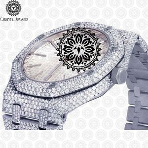 Montre de luxe Charm_Jewells en acier inoxydable, boîtier rond de 42 mm, incrustée de diamants, mouvement à quartz analogique, design unisexe tendance - Product Image 3