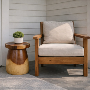 <b>Rustic</b> Contemporary Solid Suar Wood <b>Side</b> <b>Table</b> Round Top Wooden Accent <b>Table</b> Sculptural Pedestal Design Home Furniture - Product Image 6