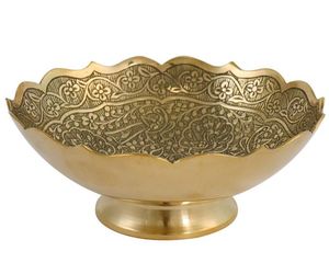 Tazón de metal de lujo con diseño en relieve de latón, forma personalizada para servir ensaladas o frutas, acabado dorado, tazón de metal para frutas. - Product Image 3