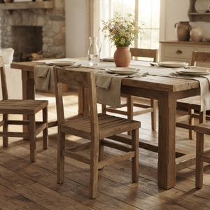 Silla de Comedor de Madera Maciza, Moderna y Rústica, con Respaldo, Silla de Cocina de Madera, Asiento Estilo Teca Natural, Muebles para Comedor - Product Image 2