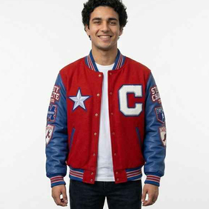 Veste universitaire d'hiver personnalisée pour homme avec logo, corps en laine, manches en cuir, broderie en tissu éponge, style vintage, veste de baseball, veste universitaire - Product Image 4
