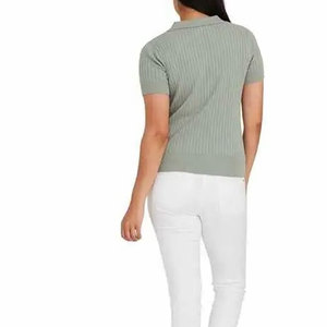 เสื้อถักนิตติ้งผู้หญิง สีพื้น แขนสั้น สวมใส่สบาย ระบายอากาศได้ดี ผ้าฝ้าย แห้งเร็ว พิมพ์ลายดิจิตอล ความยาวปกติ น้ำหนักเบา - Product Image 2