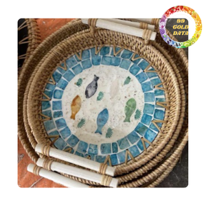 Bandeja de ratán tejido con incrustaciones de nácar |   Bandeja de Servir Hecha a Mano para Decoración del Hogar, Mesa y Regalos - Product Image 4