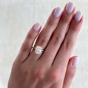 14K 18K <b>Solid</b> Gold 4 Carat Cushion Cut Lab Grown Diamond Engagement Ring Bezel Set 1.5mm Thin Plain Band IGI Certified Wholesale - Product Image 4