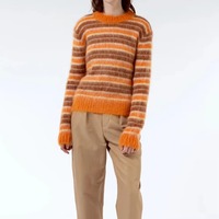 Pull en mohair pour femme de qualité supérieure, col rond, manches longues, rayé, doux, tricoté à la main, automne-hiver