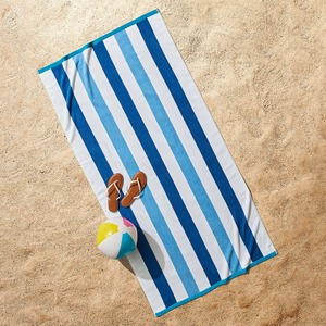 Striped Cotton Beach Towel White Teal Yellow Trim Quick-Dry Summer Pool Use Adult Modern Style Rectangle Best Price Cheap Price - Product Image 5