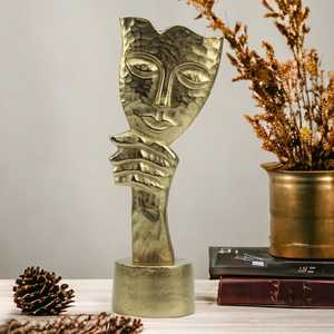 Home Decor Gold Plated Hand Holding Mask Sculpture Contemporary Art Decor for Tabletop Living Room Handmade <b>Figure</b> Design - Product Image 4