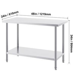 24 X 48 X 34 Inch Heavy Duty <b>Prep</b> <b>Table</b> 800 Lbs Load Capacity 3 Adjustable Height Steel Commercial <b>Kitchen</b> Steel Fabrication - Product Image 6