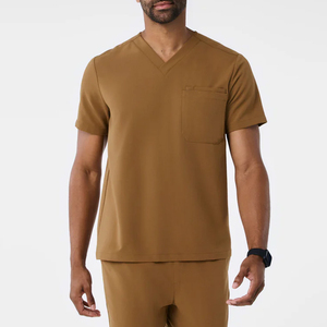 Soft Stretchy Custom Medical Men's <b>Scrub</b> <b>Sets</b> with Woven Fabric Breathable High Quality for Summer Use - Product Image 4
