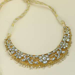Hermoso Collar de Latón con Piedras Naturales y Kundan, Chapado en Oro Rosa, Cadena de 16 Pulgadas, Diseño Floral, para Fiestas, Regalo para Mujer - Product Image 1