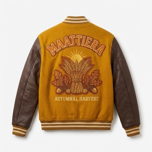 Blouson en cuir marron moutarde pour homme, broderie récolte d'automne, style bomber personnalisé, streetwear, boutons-pression, qualité supérieure - Product Image 4
