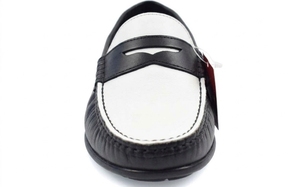 Mocassins en cuir noir et blanc pour hommes Dlords, à enfiler, avec coussin d'air, semelle extérieure en cuir véritable, anti-odeur, antidérapants, pour le bureau - Product Image 3