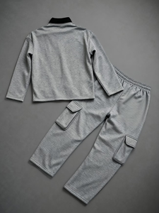 Ensemble de sweat-shirt décontracté pour homme, automne-hiver, style streetwear, col polo à rayures contrastées, en polaire, séchage rapide, coupe ample, grande taille - Product Image 3