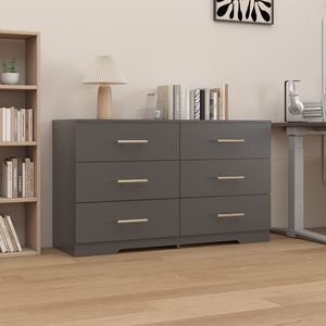 Grande commode noire à 6 tiroirs avec poignées dorées - Product Image 6