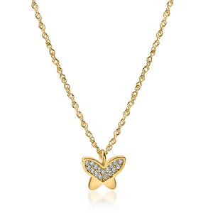 Collar con colgante de mariposa en oro amarillo con engaste de diamantes redondos para mujer, cadena de eslabones para uso diario. - Product Image 1
