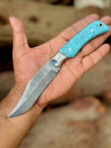มีดล่าสัตว์ทำมือจากเหล็กดามัสกัส THEWIZ CRAFTS ปลายมีดแบบ Drop Point ใบมีดตรง ด้ามไม้ ใบมีดแบบ Fixed Blade สำหรับกิจกรรมกลางแจ้งและงานชำแหละเนื้อสัตว์ - Product Image 1