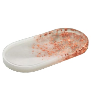 Plateau en résine givrée à paillettes de cuivre, très tendance, ovale, décoratif, multifonctionnel, organiseur de bijoux, décoration moderne pour la maison - Product Image 1